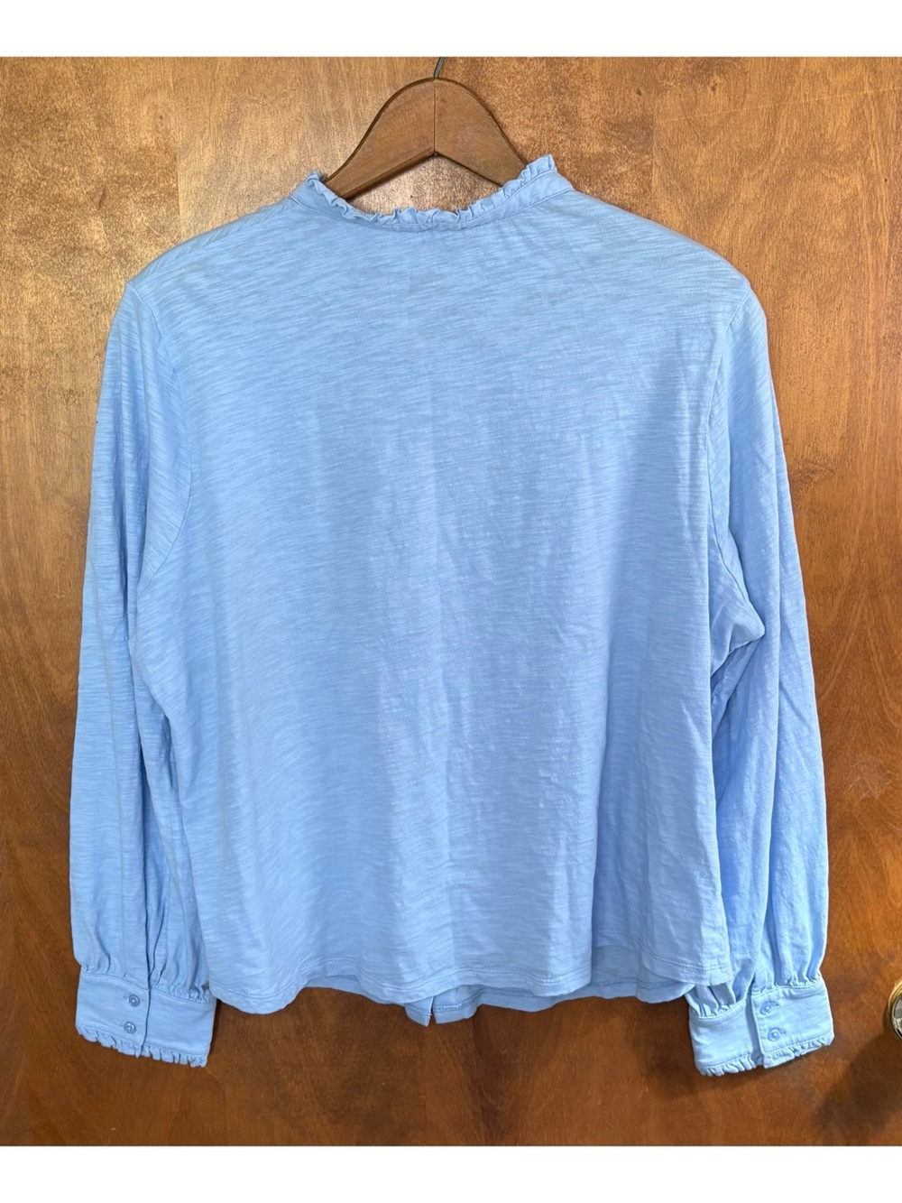 Boden Light Blue High Neck Ruffle Collar Long Sleeve Top Button Down Office Work - Picture 2 of 9